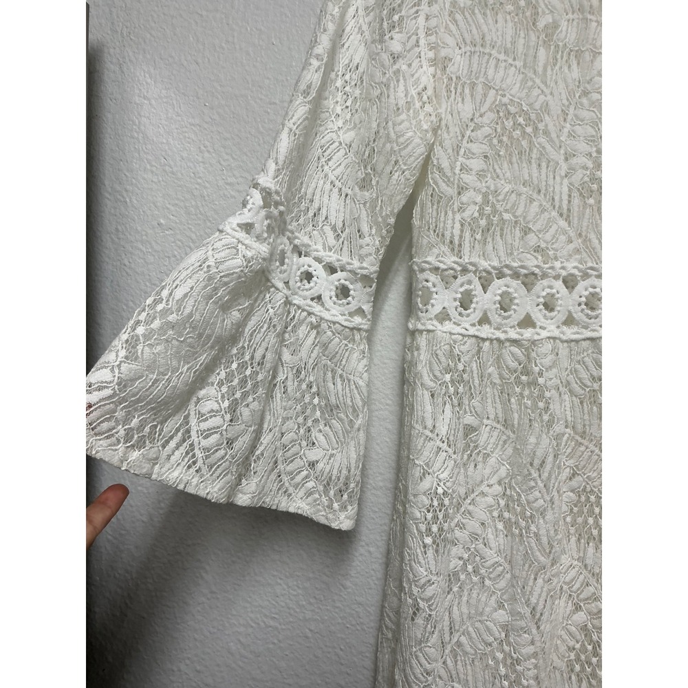 Blue Island White Lace Swim Cover Up Bell Sleeve Tassel Tie Front Large - Picture 5 of 7